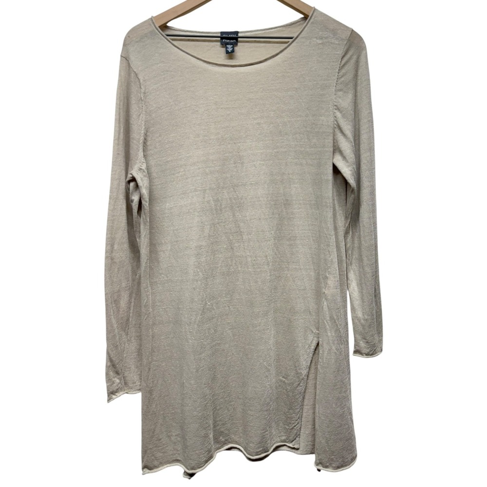 Eileen Fisher Knit Tunic Top Linen Nylon Women Sz L Lagenlook Long Sleeve‎ Beige
